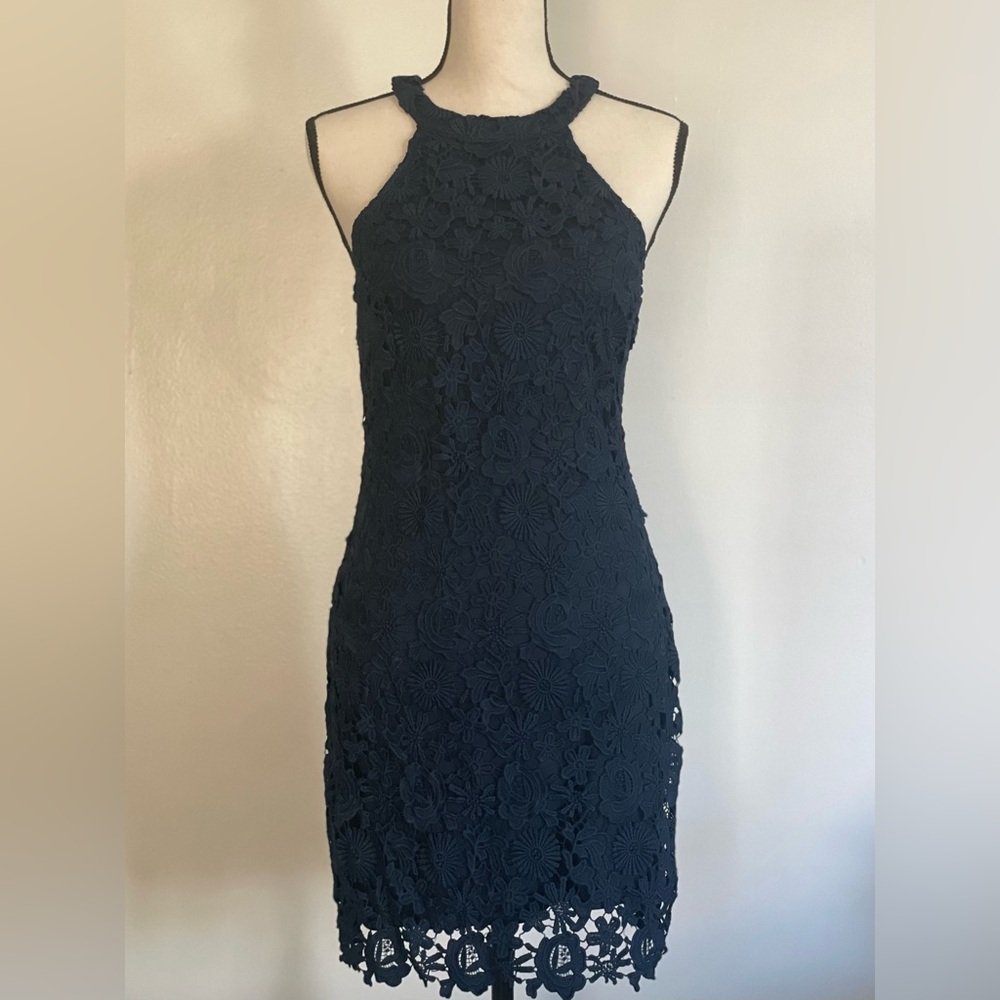Lulu's Midnight Blue Strapless Lace Dress